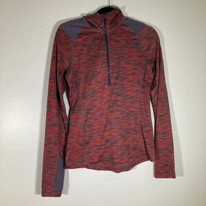 REI Co-op Womens S Space Dye Quarter Zip Hoodie Red Purple Thumbholes 894245